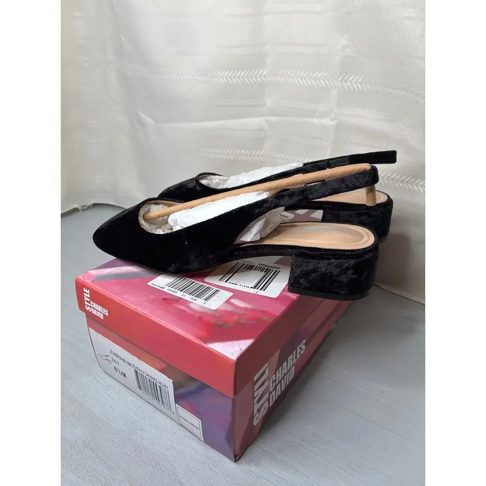 Charles David Zalo Womens Pumps Black Crushed Velvet Square Toe Size 6.5 M